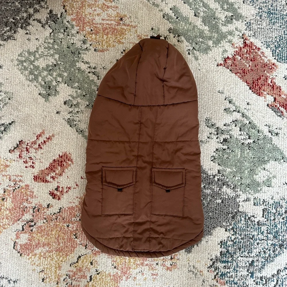 Adorable Dog Coat Hooded Puffer Parka Jacket Coat Brown Dog Size Medium